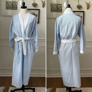 Chandio Robe Blue Gingham Seersucker Terrycloth Embroidered Trim OSFM